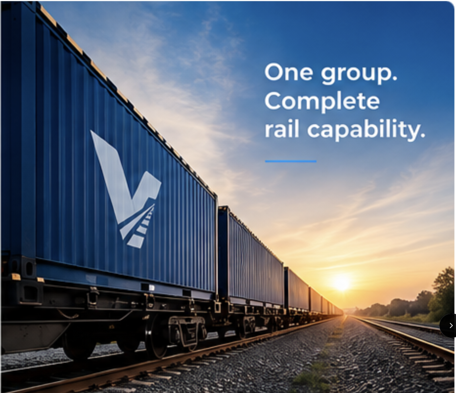 Varotrans freight train travelling toward the horizon